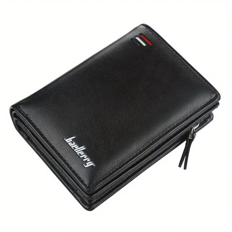 Mens Leather Wallet — Zipper Closure, Multi Slot