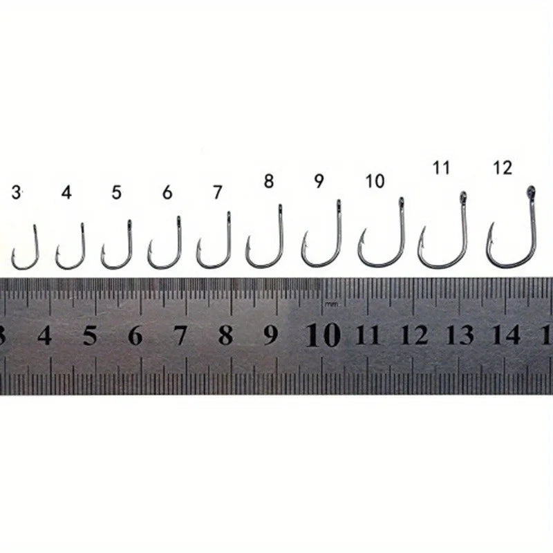 High Carbon Steel Fish Hooks — 100 Piece Set in Storage Box