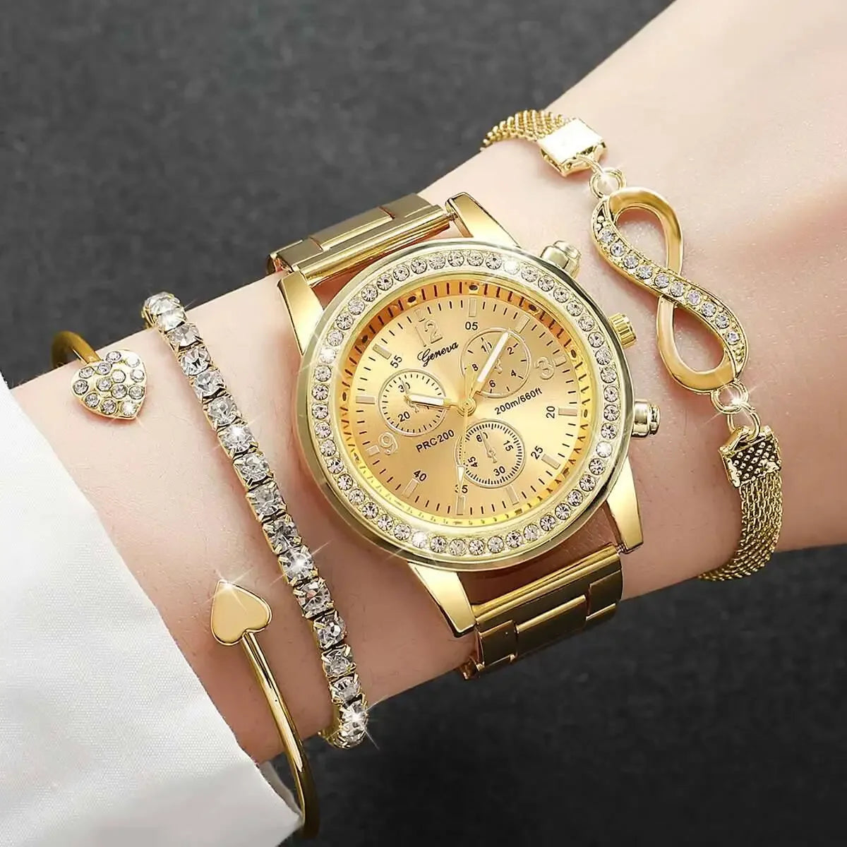 Women's Rhinestone Quartz Watch & Bracelet Set — Elegant Jewelry Accessory Kit