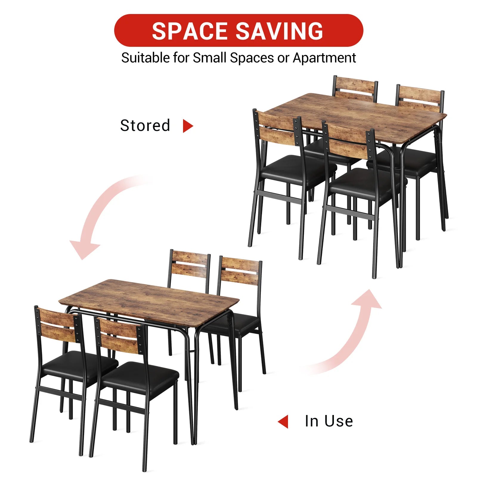 EliteZ 5-Piece Dining Table Set — Compact Space-Saving Kitchen Furniture