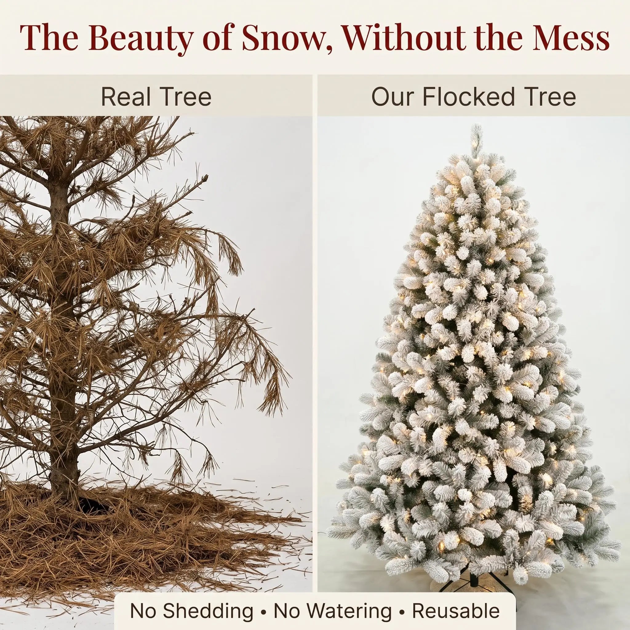GAOMON 6ft Pre-Lit Artificial Christmas Tree — Flocked PE/PVC Mixed Sections
