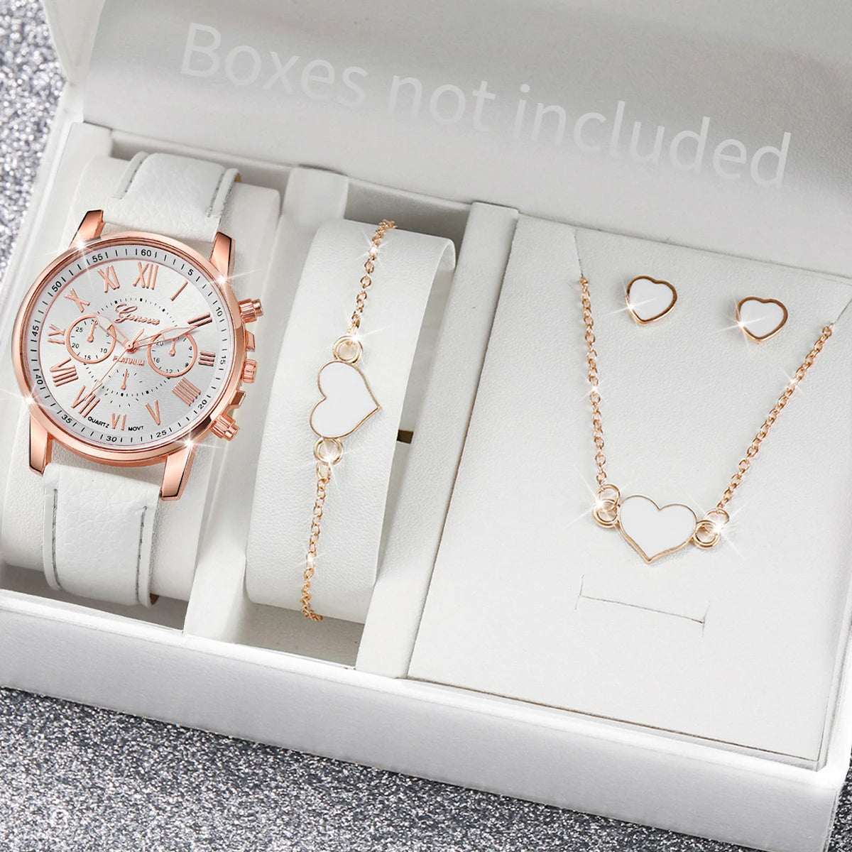 Women's Quartz Watch and Jewelry Set — Elegant Rhinestone Heart Accessories