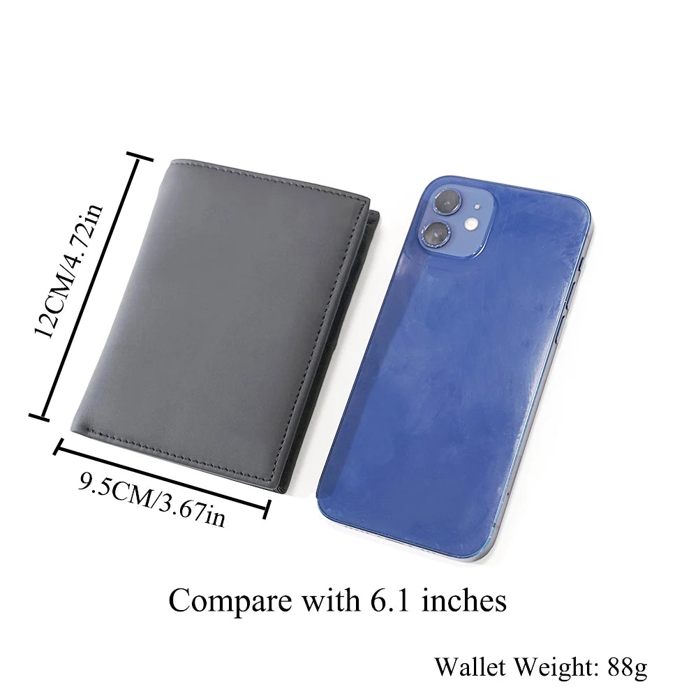 Men's Genuine Cow Leather Wallet — Vertical RFID Anti-Theft Business Purse
