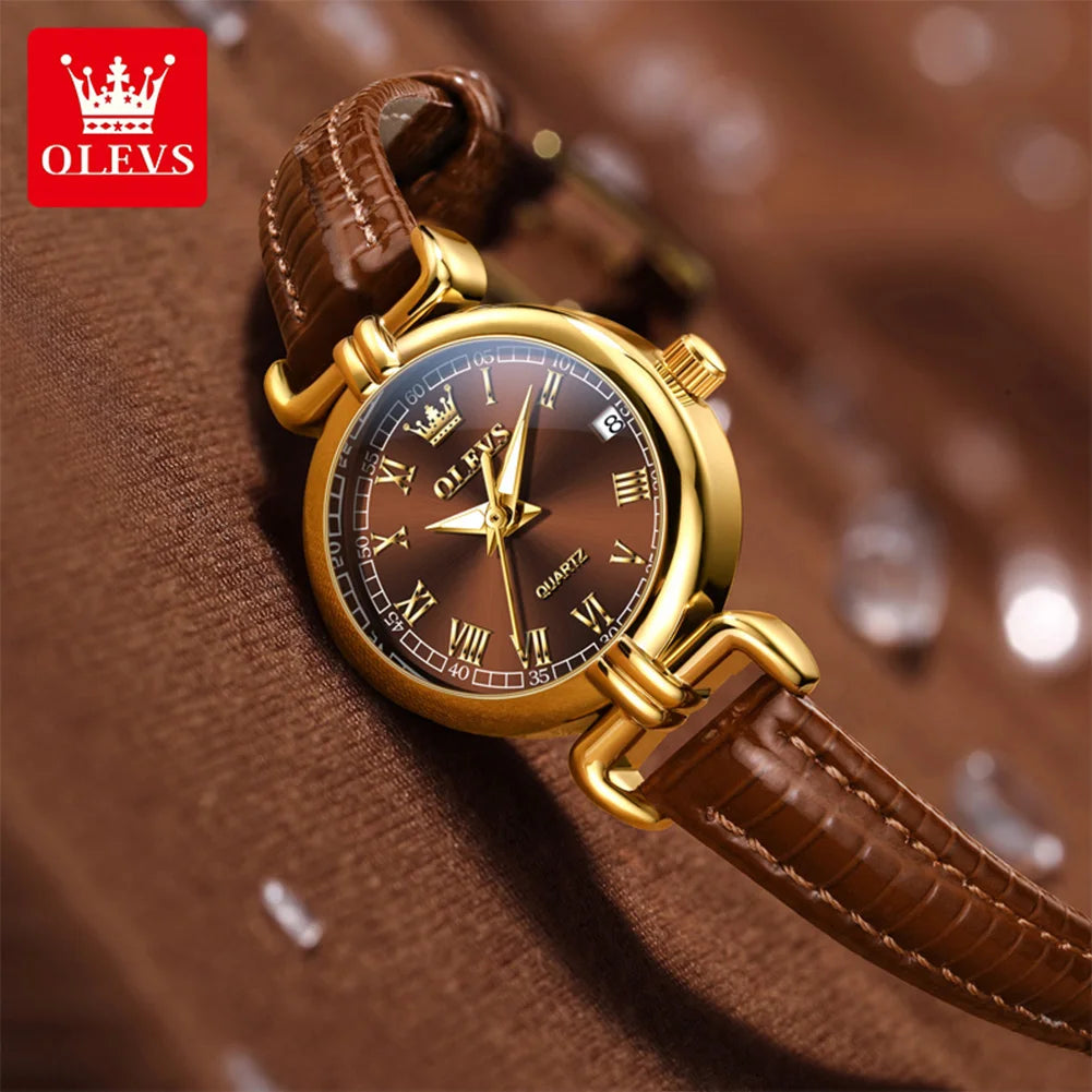 OLEVS 5645 Women's Quartz Watch — Elegant Leather Strap & Date Display