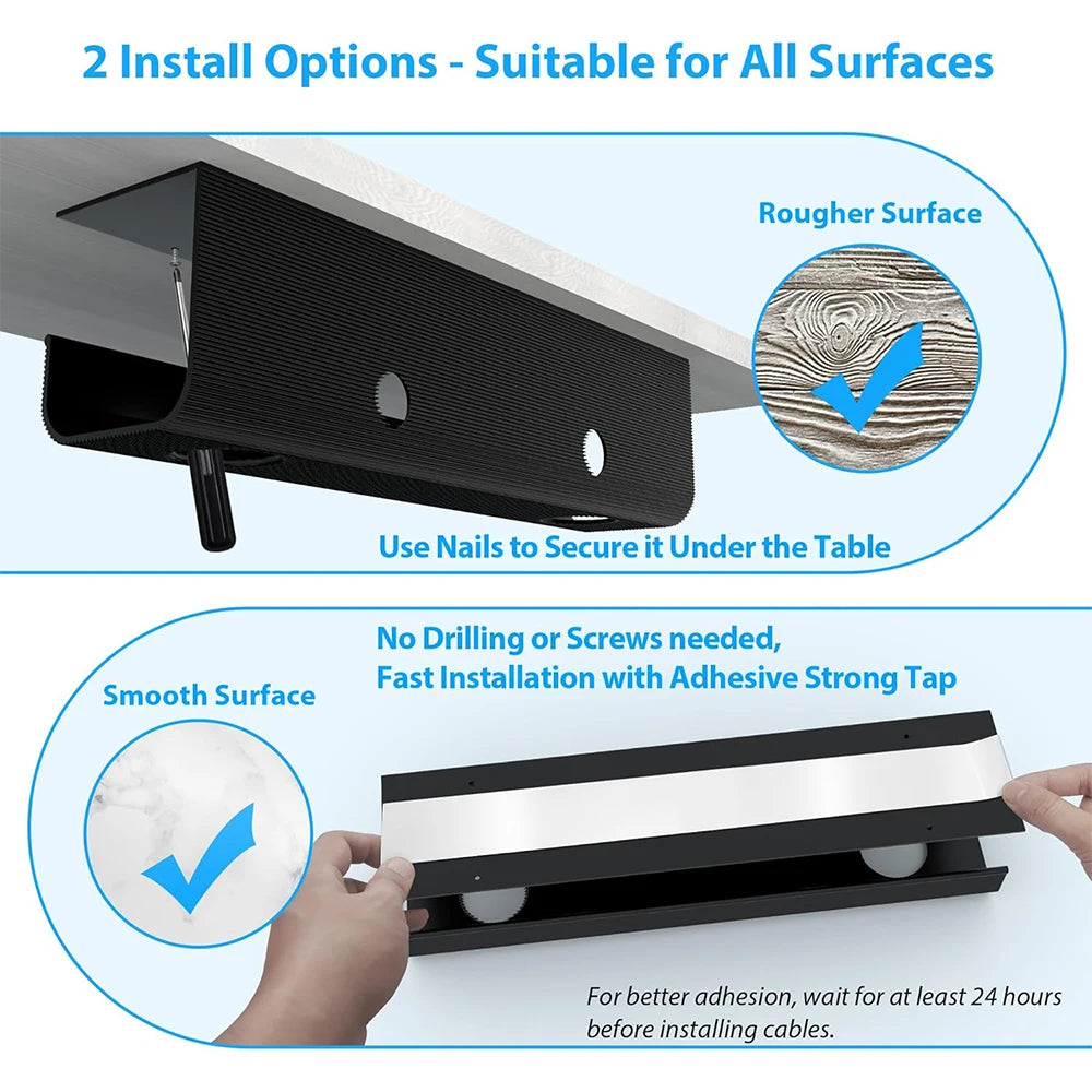 Large Capacity Cable Management Tray — Under Desk Organizer for Standing Desks