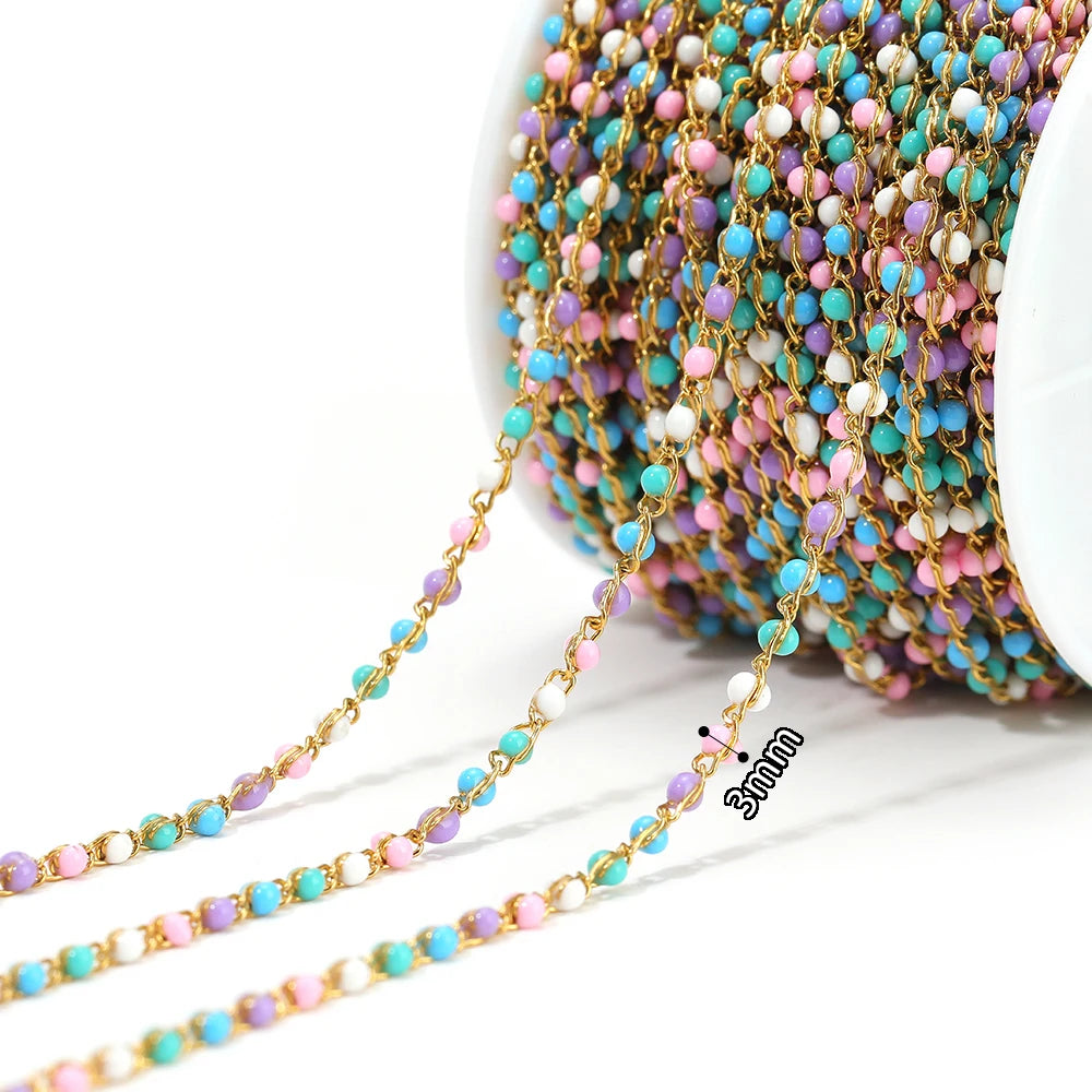 Semitree Enamel Twisted Bead Chain — 1 Meter Stainless Steel Jewelry Wire