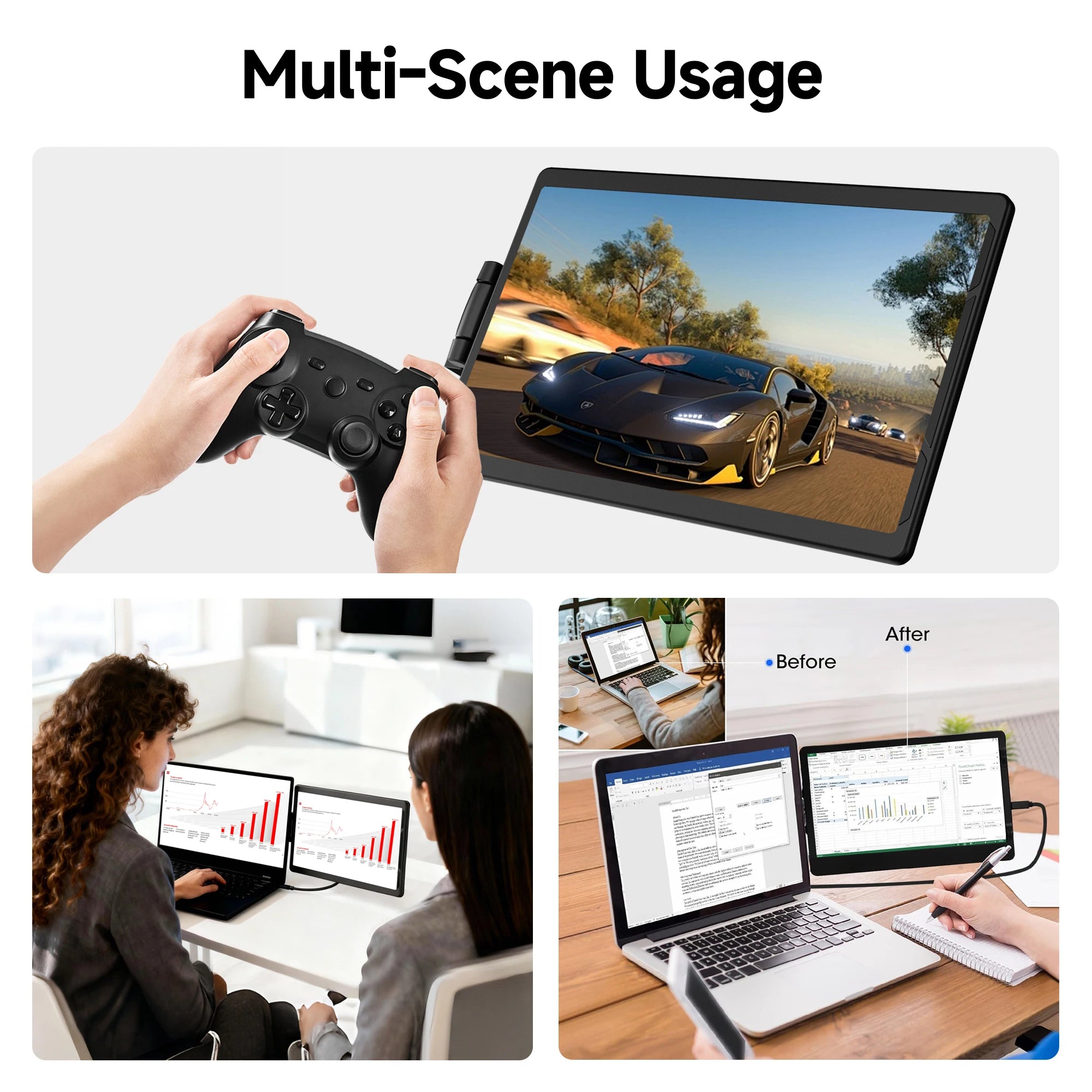 13.3-Inch Portable FHD Monitor — Dual Screen Expansion for Laptops and Tablets