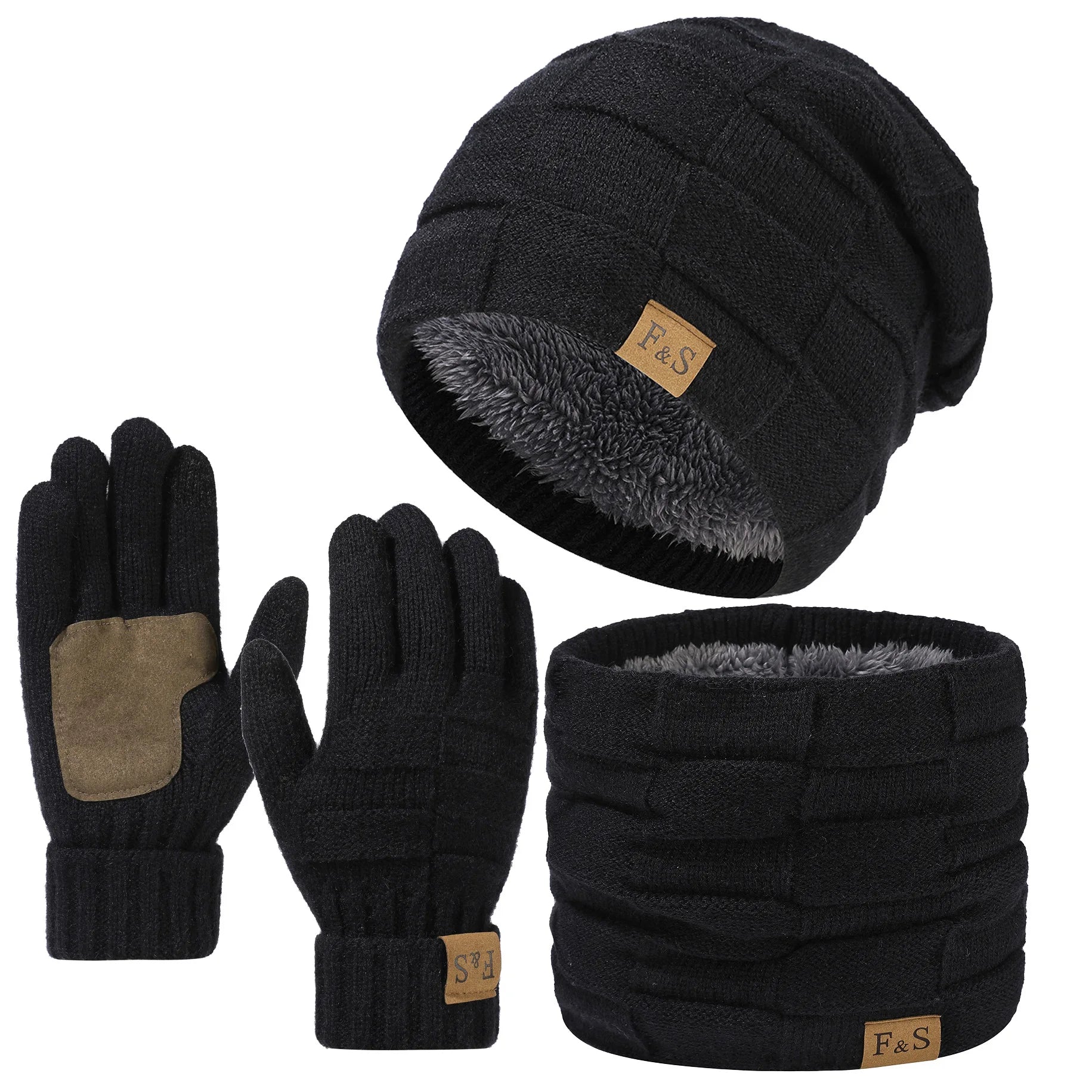 Men's Winter Thermal Set — Fleece Lined Beanie, Scarf, and Gloves