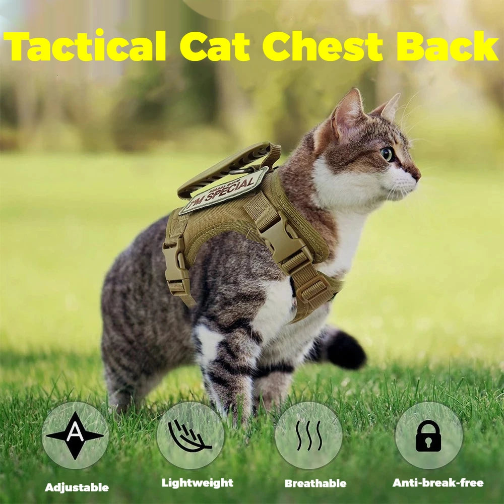 Tactical Pet Chest Harness — Breathable Nylon Vest with Leash for Dogs and Cats