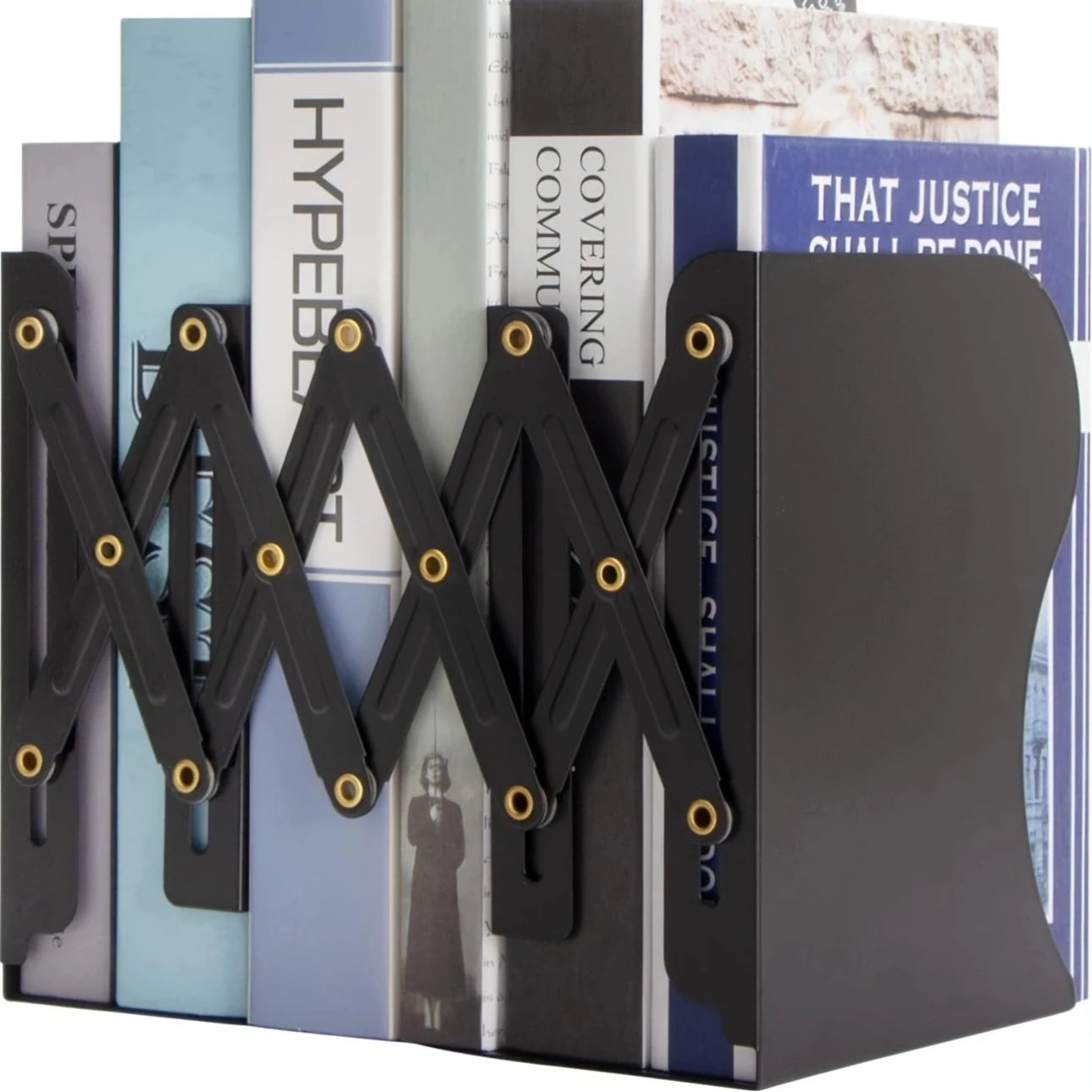 Adjustable Metal Desktop Bookends — Retractable Book Stand for Office & Home