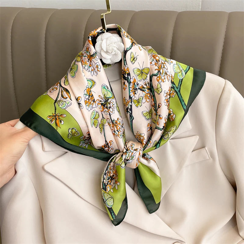 SENAIFEI Printed Silk Scarf — Luxury Square Shawl & Decorative Headband