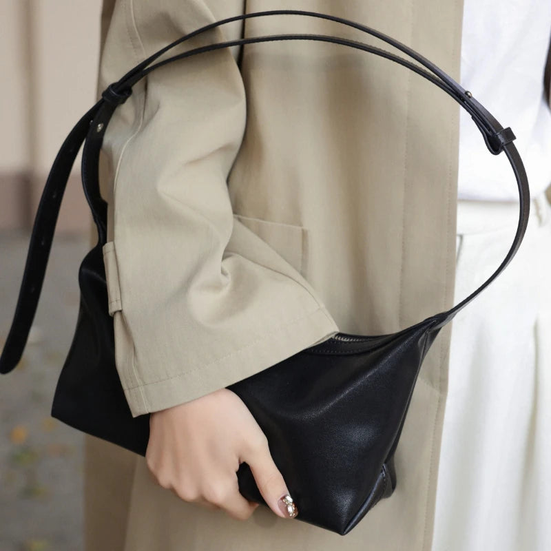 miflame Women's Genuine Leather Hobo Bag — Elegant Minimalist Shoulder Handbag