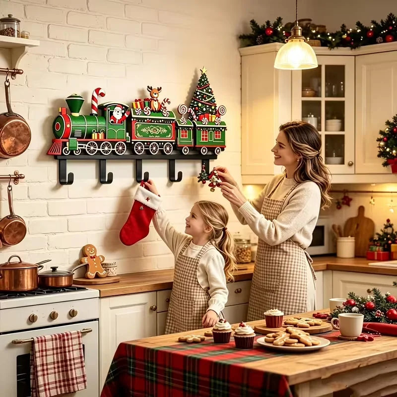 Christmas Train Wall Hook Rack — Festive Multi-Functional Storage Organizer