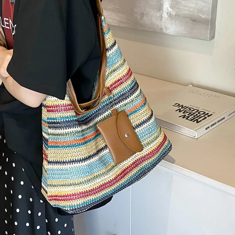 dawndesslo Woven Tote Bag — Large Capacity Bohemian Beach Bag
