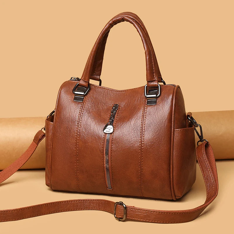 YaLePuck Women's Vintage Tote Bag — Large Capacity PU Leather Handbag