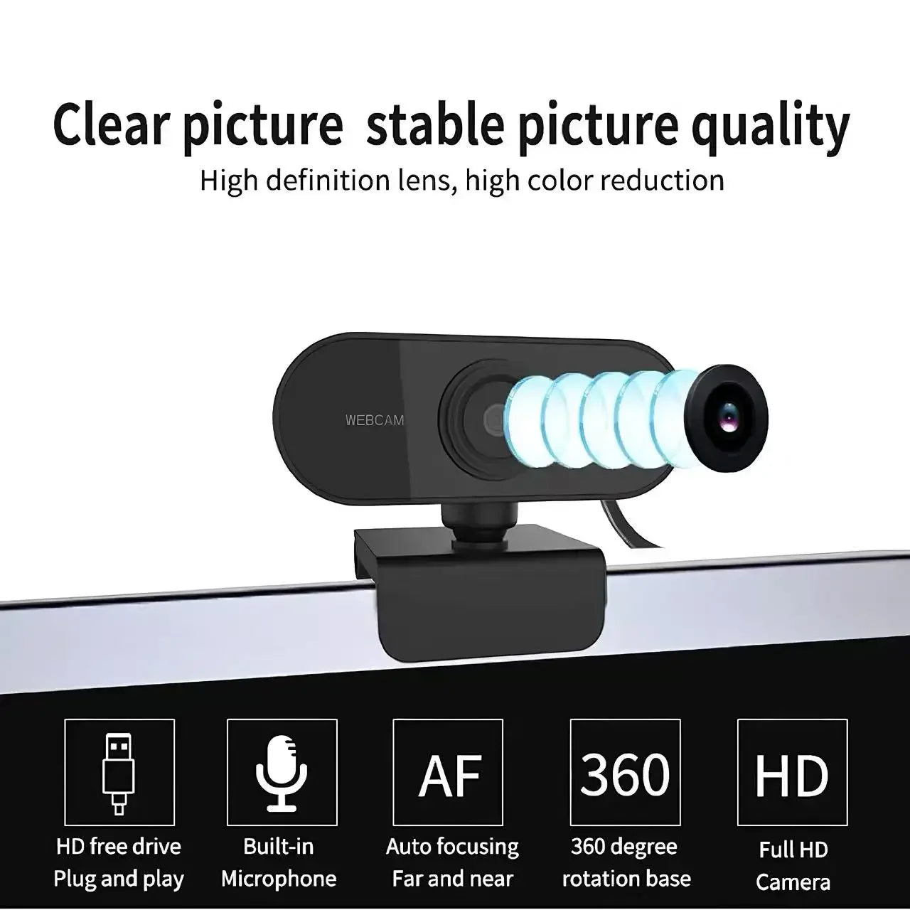 HD 1080P Webcam With Built-In Microphone — Plug and Play Computer Camera