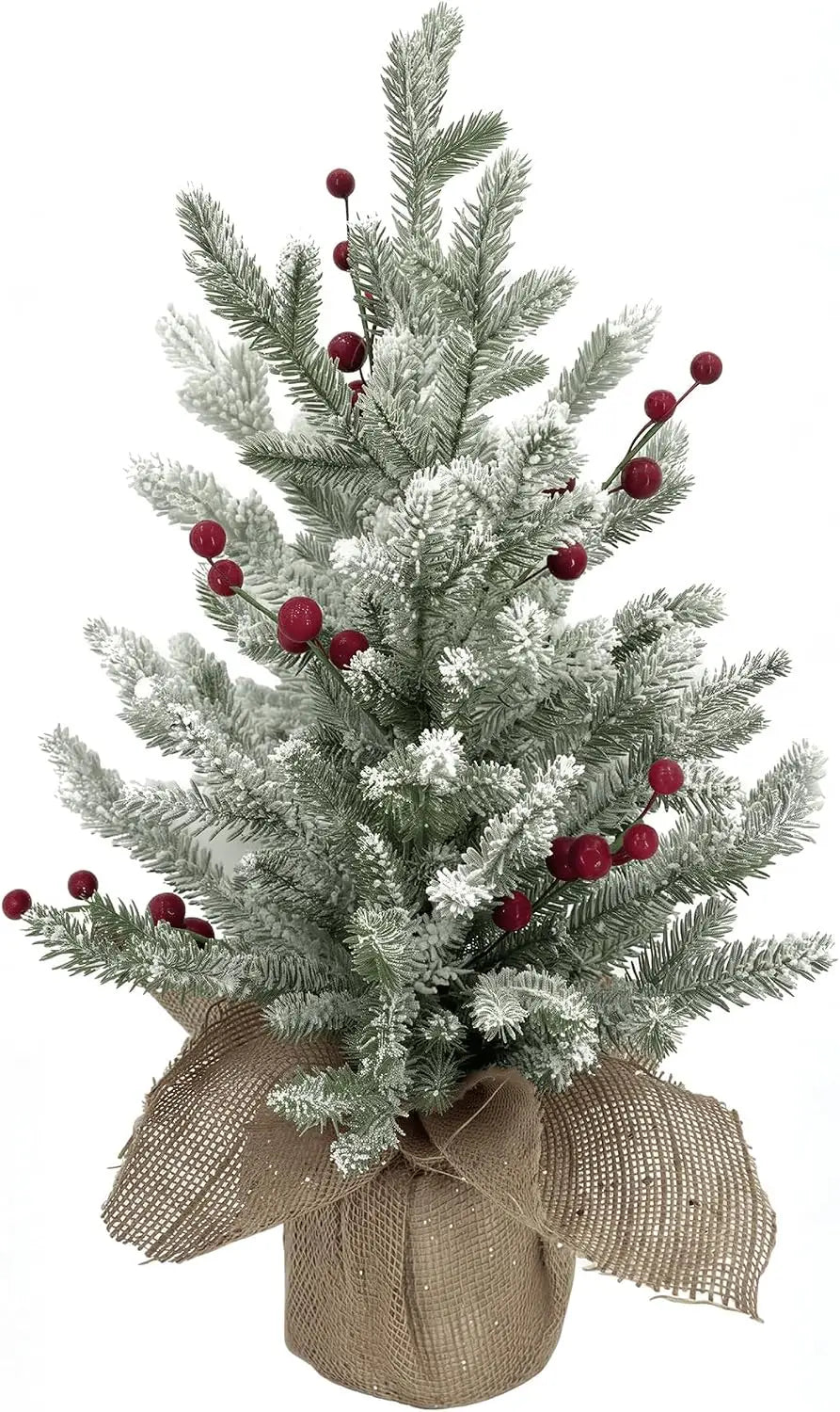 Garvee 24-Inch Flocked Christmas Tree — Red Berry & PE Pine Desktop Decor