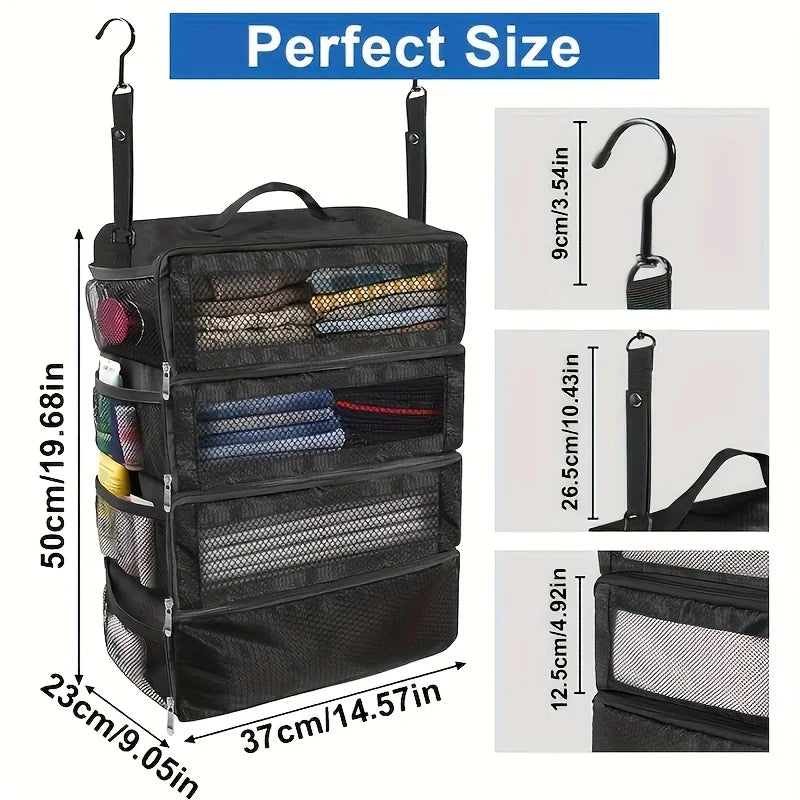 Portable Hanging Suitcase Organizer — Collapsible Travel Packing Cubes