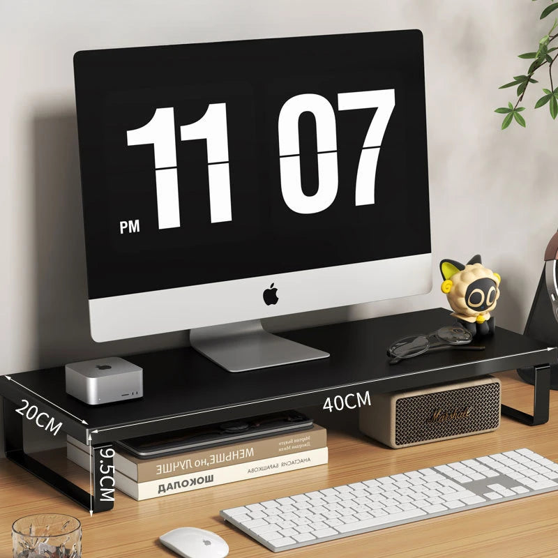 Wooden Monitor Stand Riser — Desktop Organizer with Storage Rack