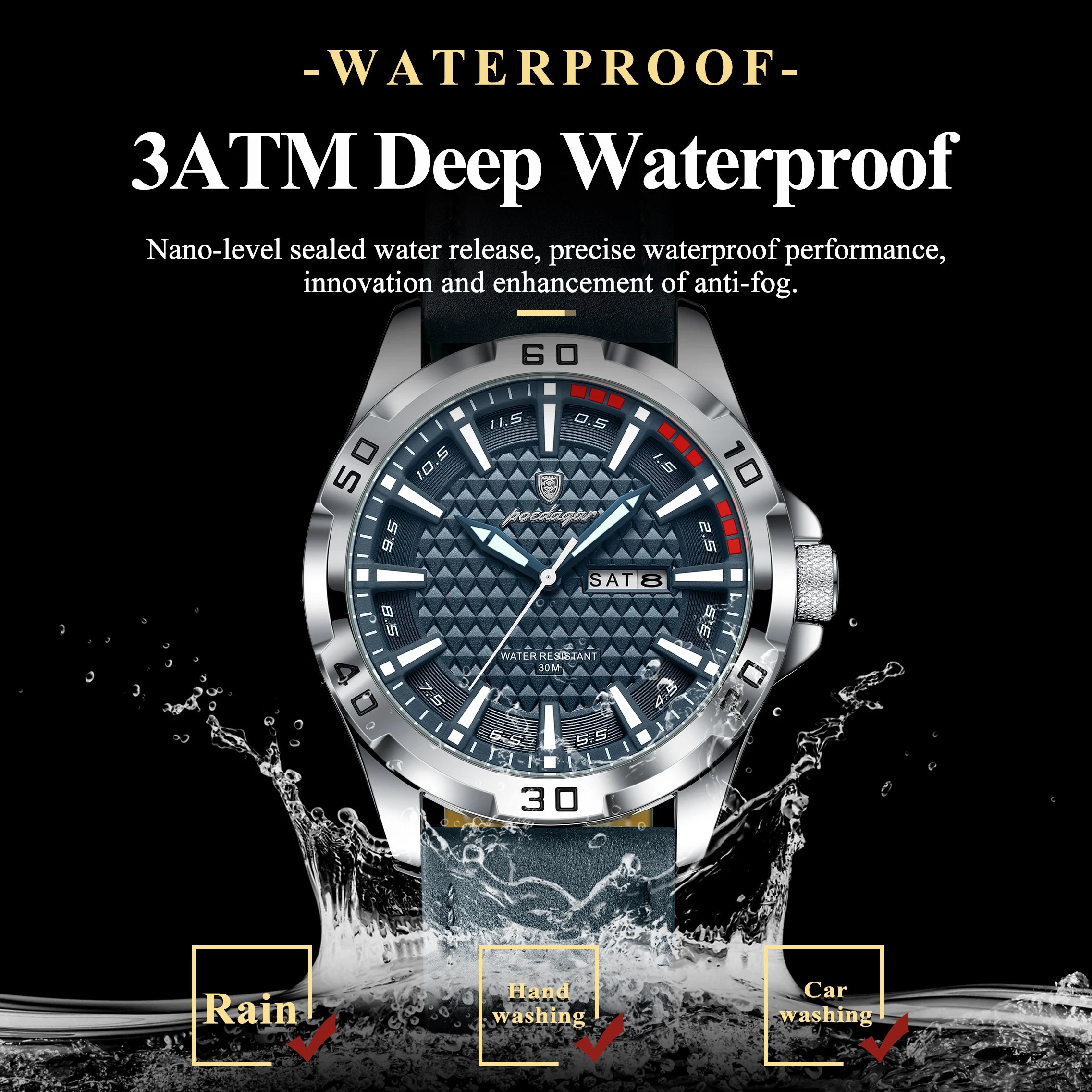 POEDAGAR Luxury Men's Quartz Watch — Waterproof Sport Design with Leather Band