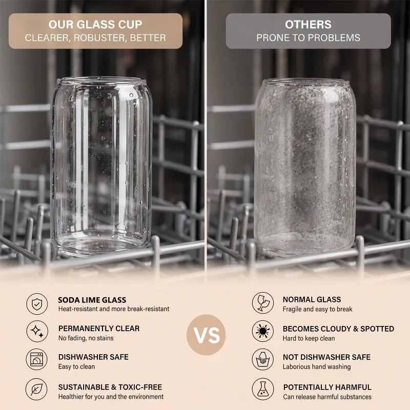 Glass Tumbler Set with Bamboo Lids — Reusable Iced Coffee Cups & Straws