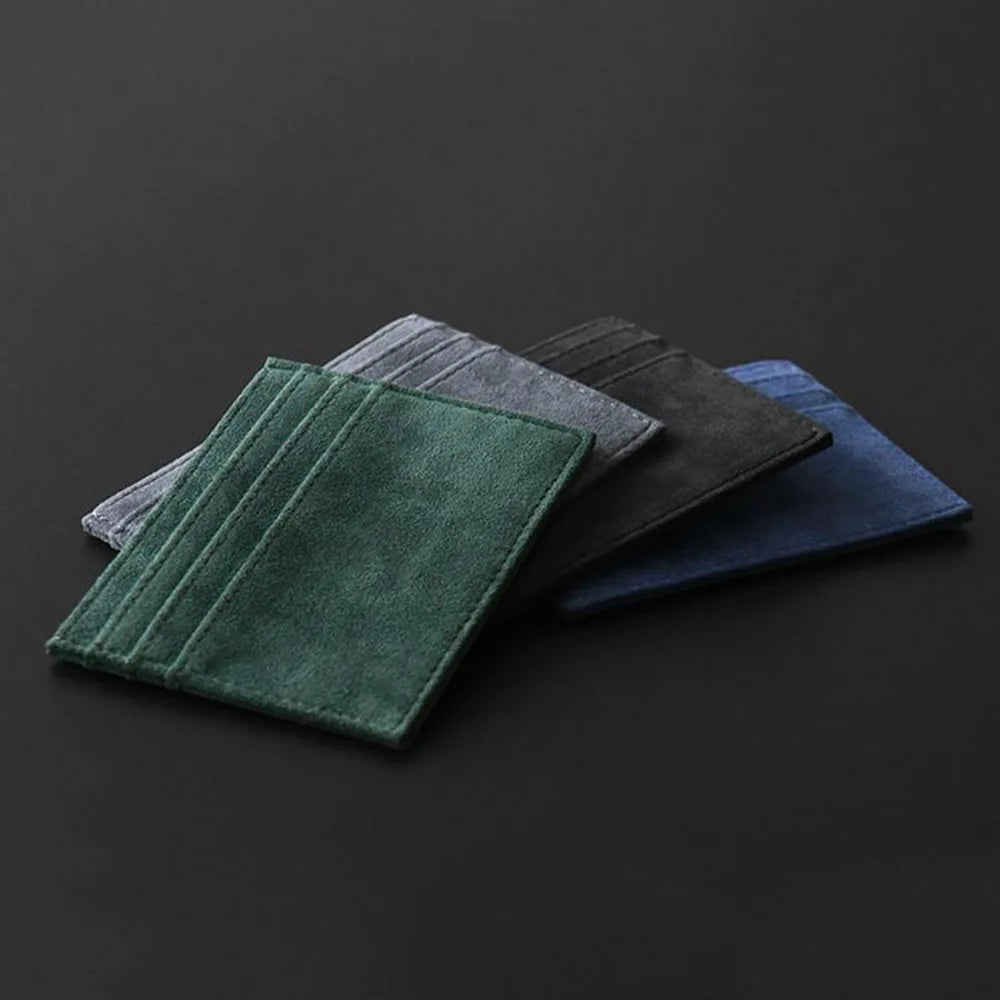 Slim Suede Leather Card Holder — Minimalist Multi-Slot Wallet