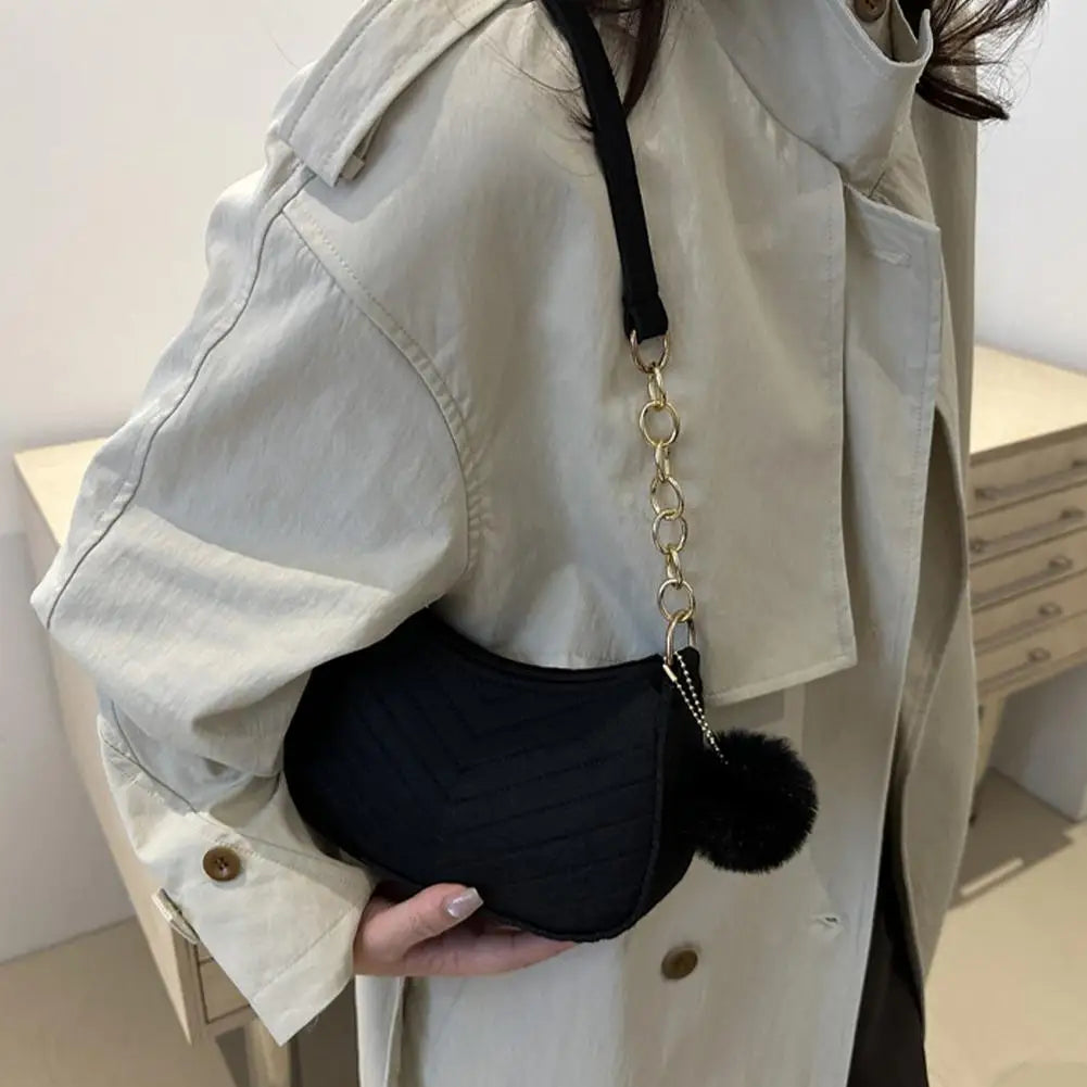 Mini Felt Shoulder Bag — Stylish Underarm Handbag with Pom-Pom Detail