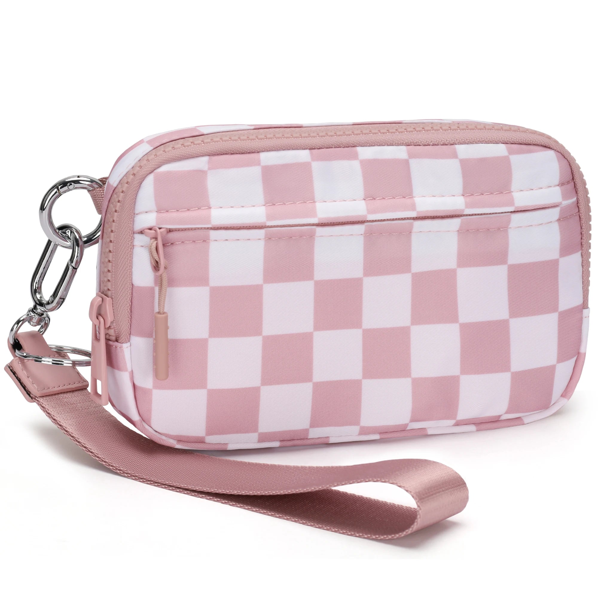 Women's Checkered Zip Around Wallet — Large Capacity Clutch with ID Window