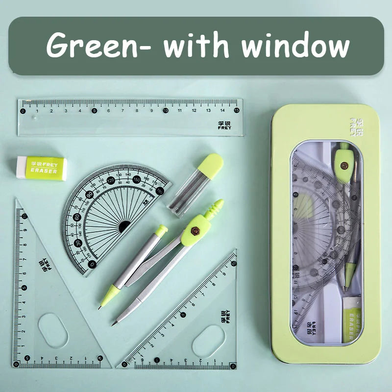 7-Piece Mathematical Ruler Set — Multi-Function Geometry Drawing Tools