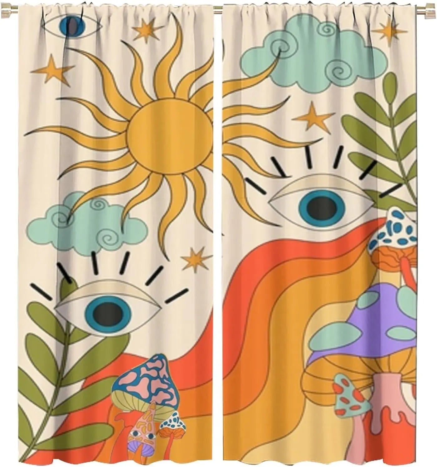 Mid Century Retro Geometric Curtains — Vintage Style Window Treatments
