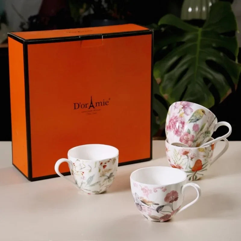 Premium Porcelain Petal Coffee Mugs — Set of 4 Multipurpose Tea Cups