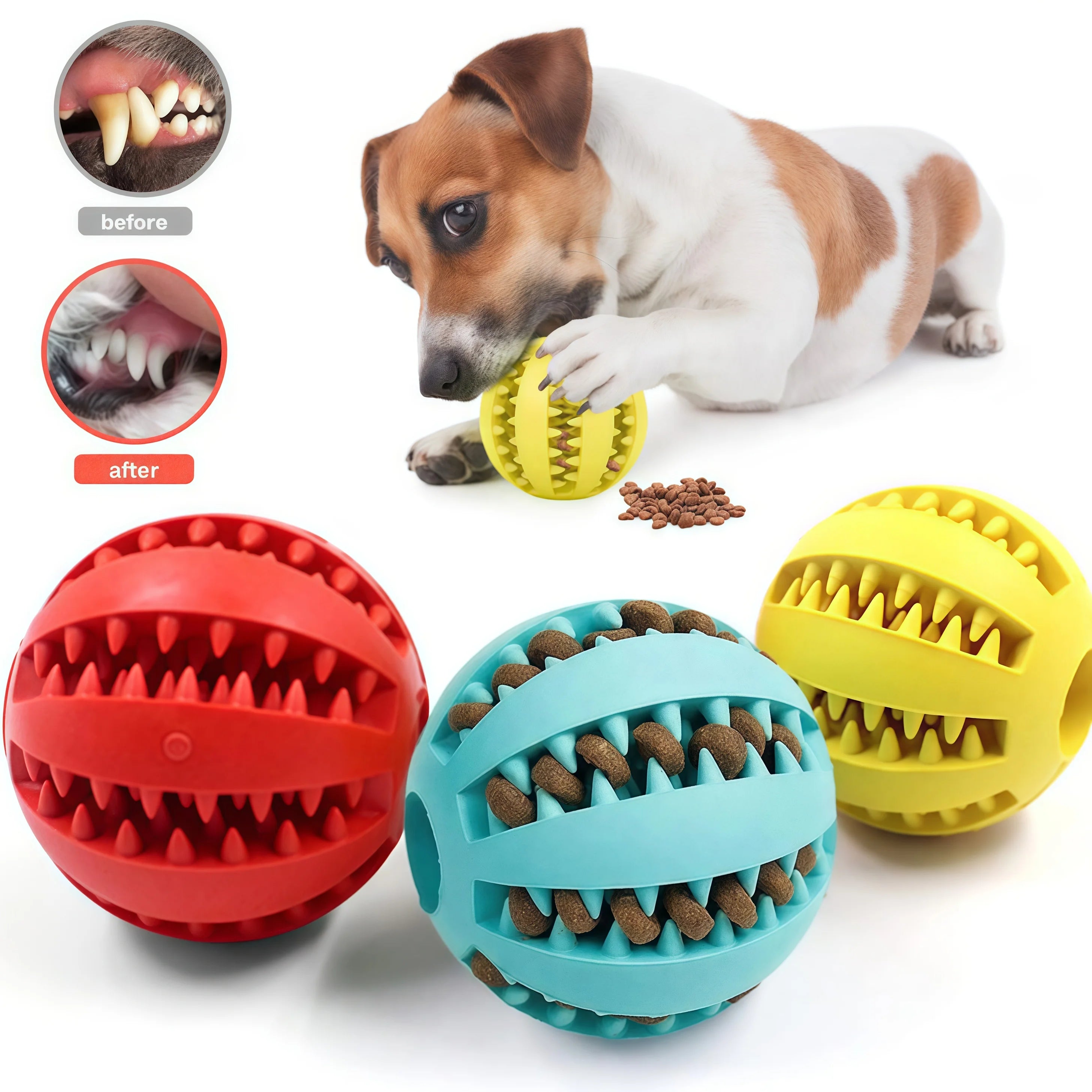 Interactive Rubber Pet Toy Ball — Durable Chew Toy & Treat Feeder