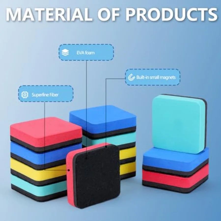 Magnetic Whiteboard Dry Erase Erasers — Multi-Color Set for Office and Classroom