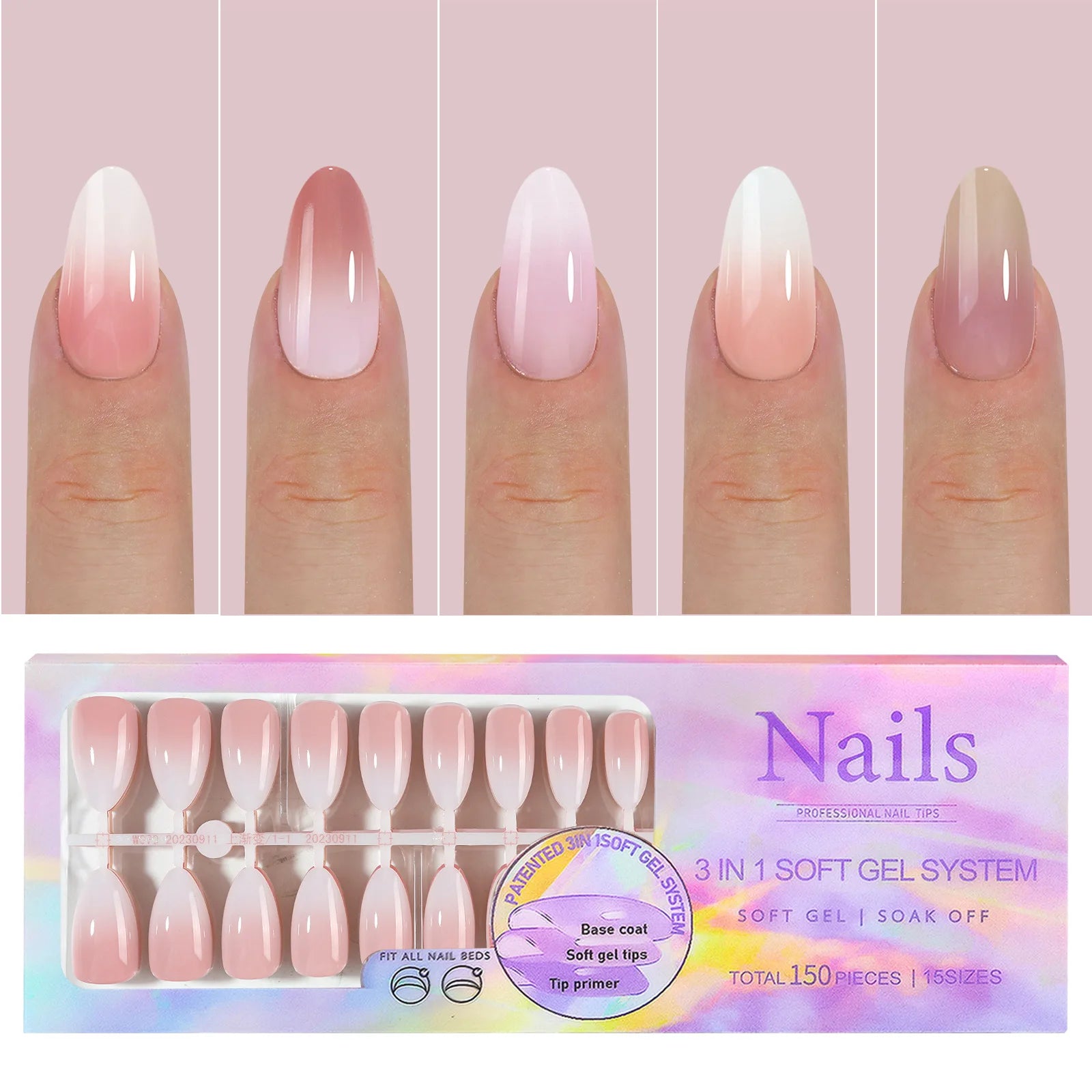 French Tip Soft Gel Nail Tips — 150 Piece DIY Press On Set