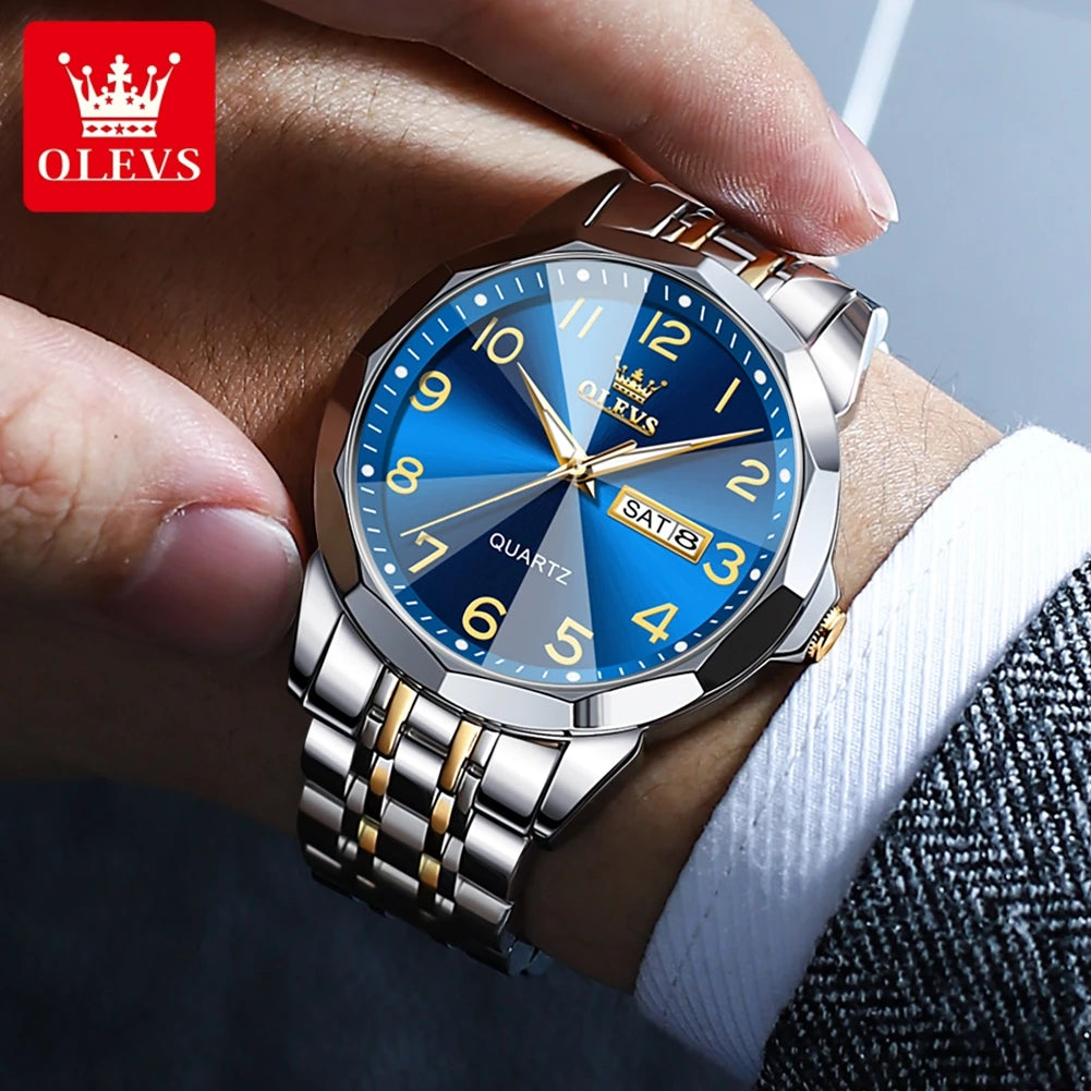 OLEVS 9970 Quartz Wristwatch — Stainless Steel Men's Watch with Date Display