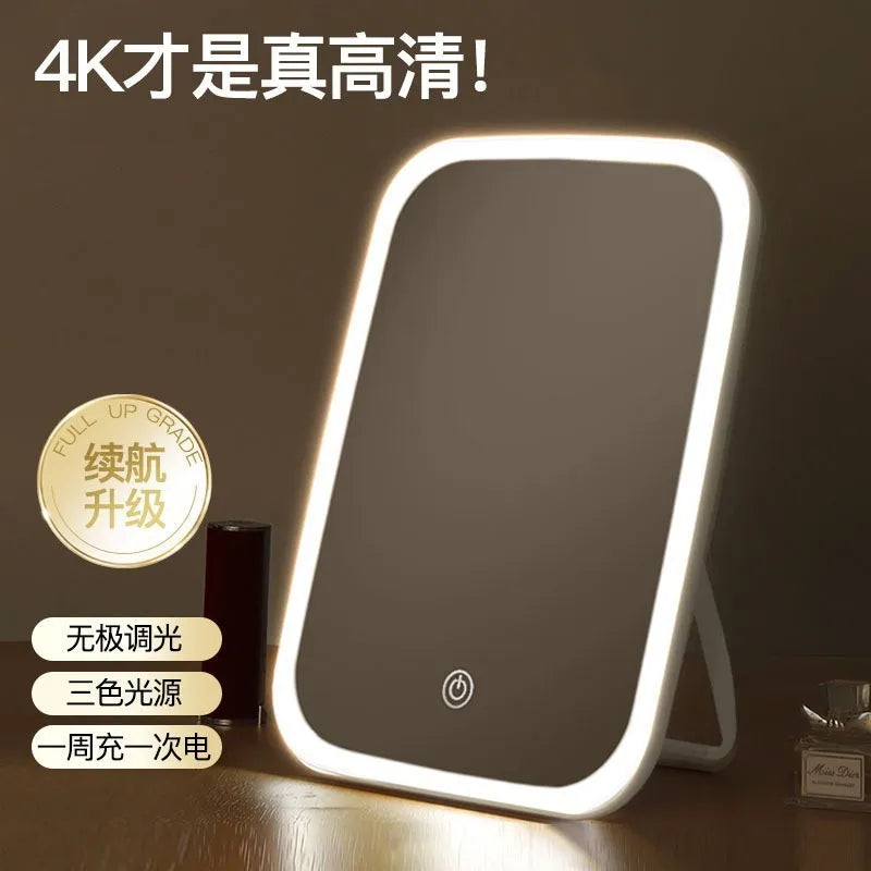 LED Makeup Mirror — Rechargeable Desktop Fill Light, Foldable Design