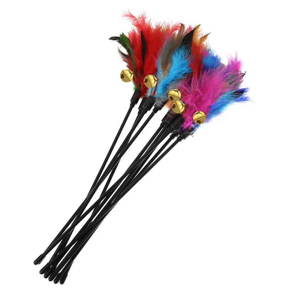 VKTECH Colorful Feather Cat Wand — Interactive 5-Piece Pet Toy Set