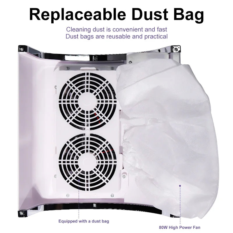 MOSKANY Nail Dust Collector — High Power 80W Desktop Vacuum with Dual Fans
