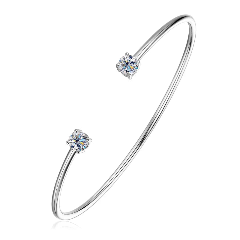 IOGOU Moissanite Diamond Cuff Bangle — 925 Sterling Silver Wedding Bracelet