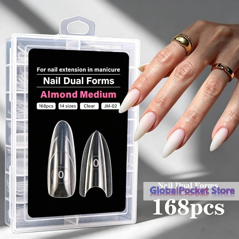 Dual-Form Nail Extension Set — 168 Piece Clear Gel Molds for DIY Manicures