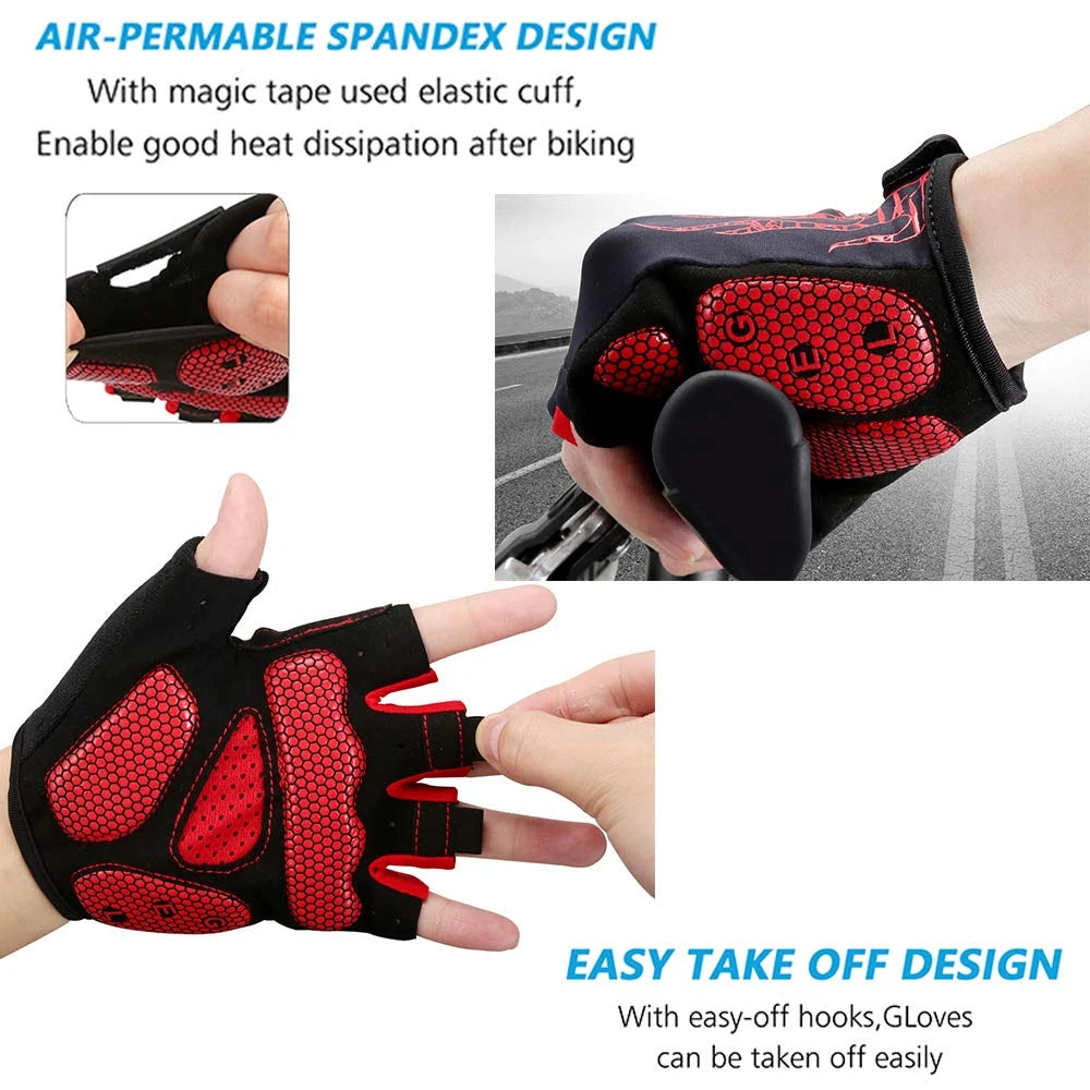 Padded Half Finger Cycling Gloves — Shock-Absorbing Mountain Bike Gear