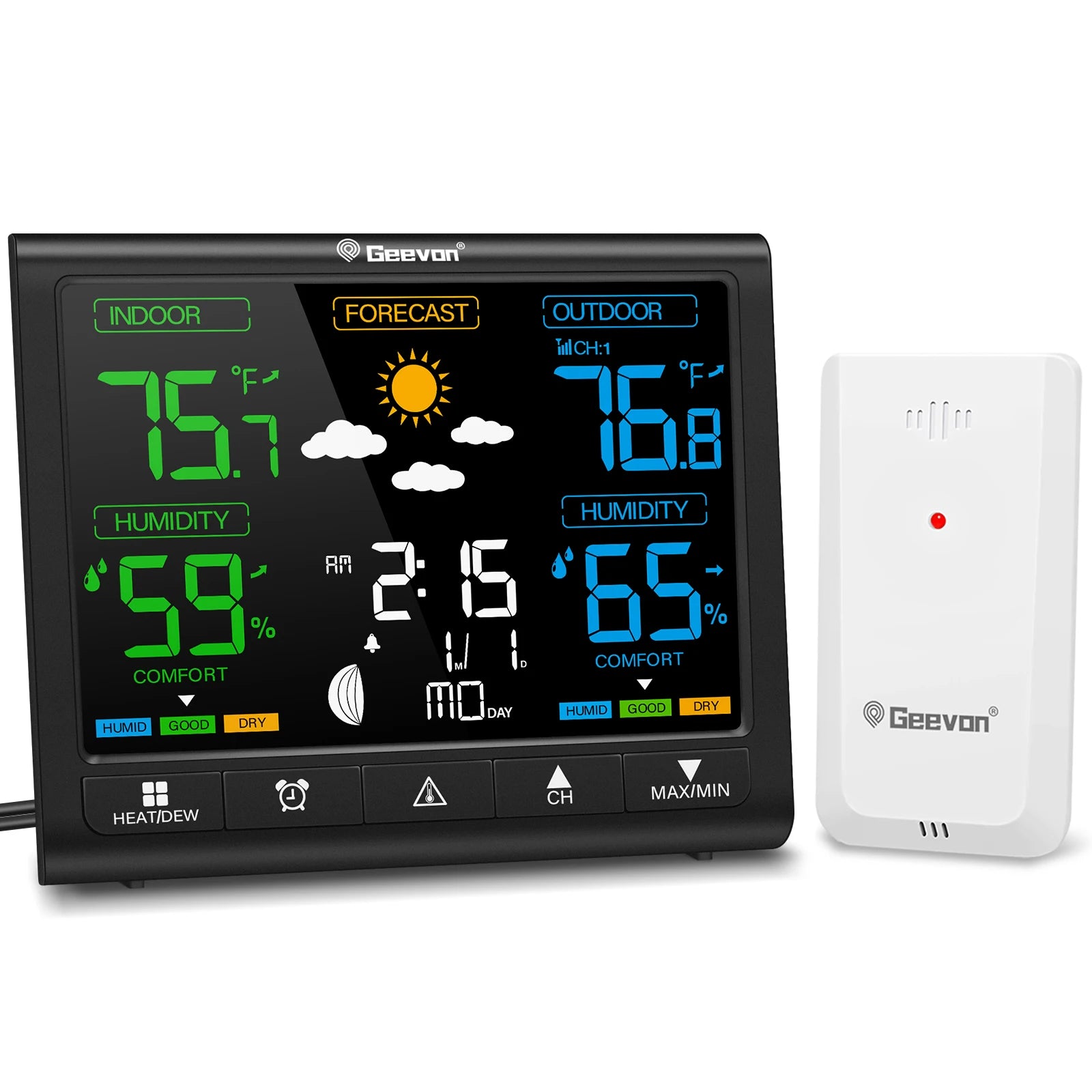 GEEVON Wireless Weather Station — Indoor Outdoor Temperature & Humidity Monitor