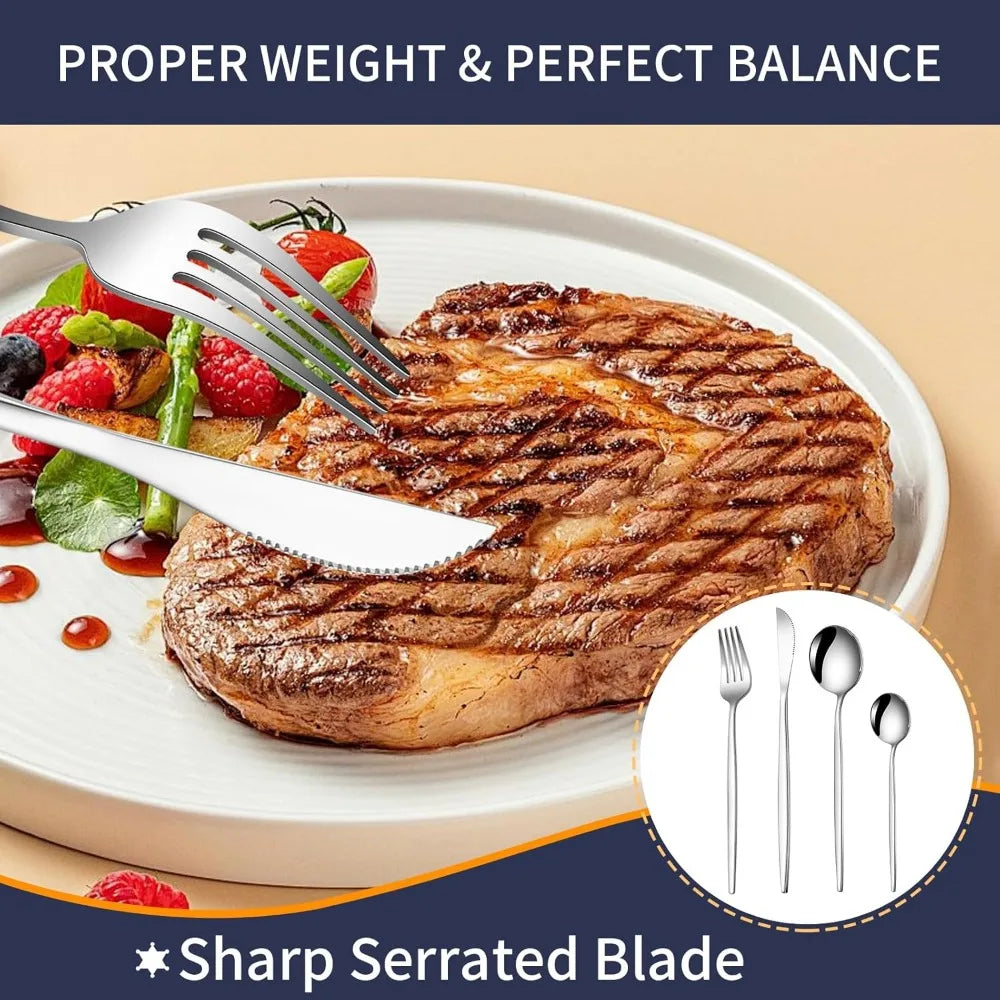 FEB.WIND 24-Piece Stainless Steel Flatware Set — Elegant Dining Tableware Kit