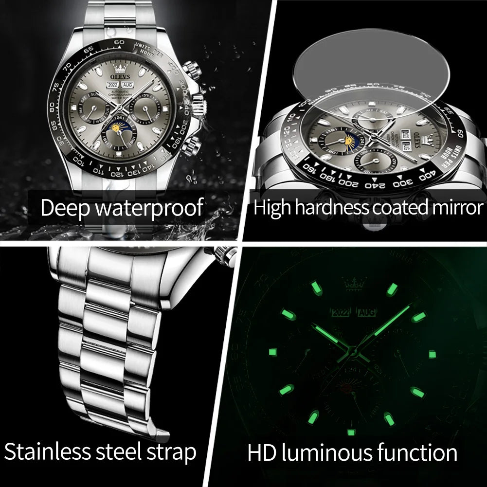 OLEVS 6654 Luxury Men's Watch — Automatic Mechanical Chronograph
