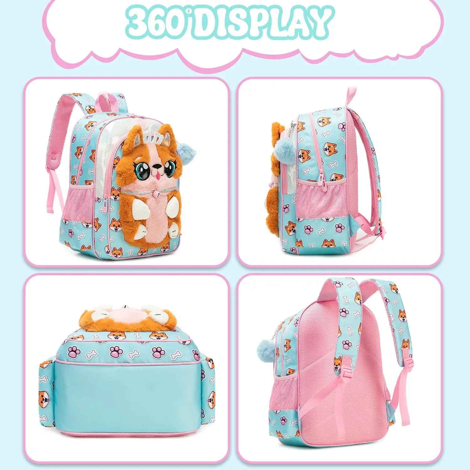Cute Cartoon Plush Kids Backpack Set — School Bag with Lunch Box and Pencil Case