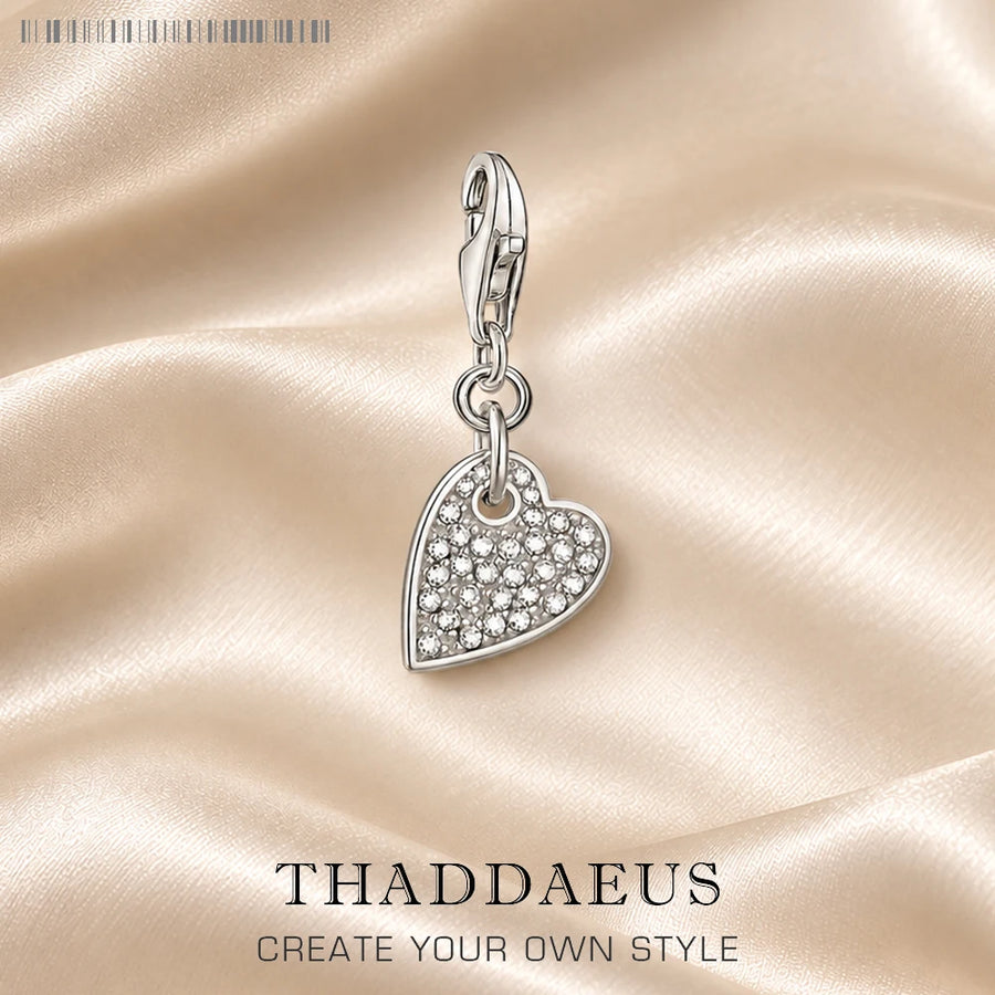 Thaddaeus Heart Zircon Pave Charm — Romantic 925 Sterling Silver Pendant
