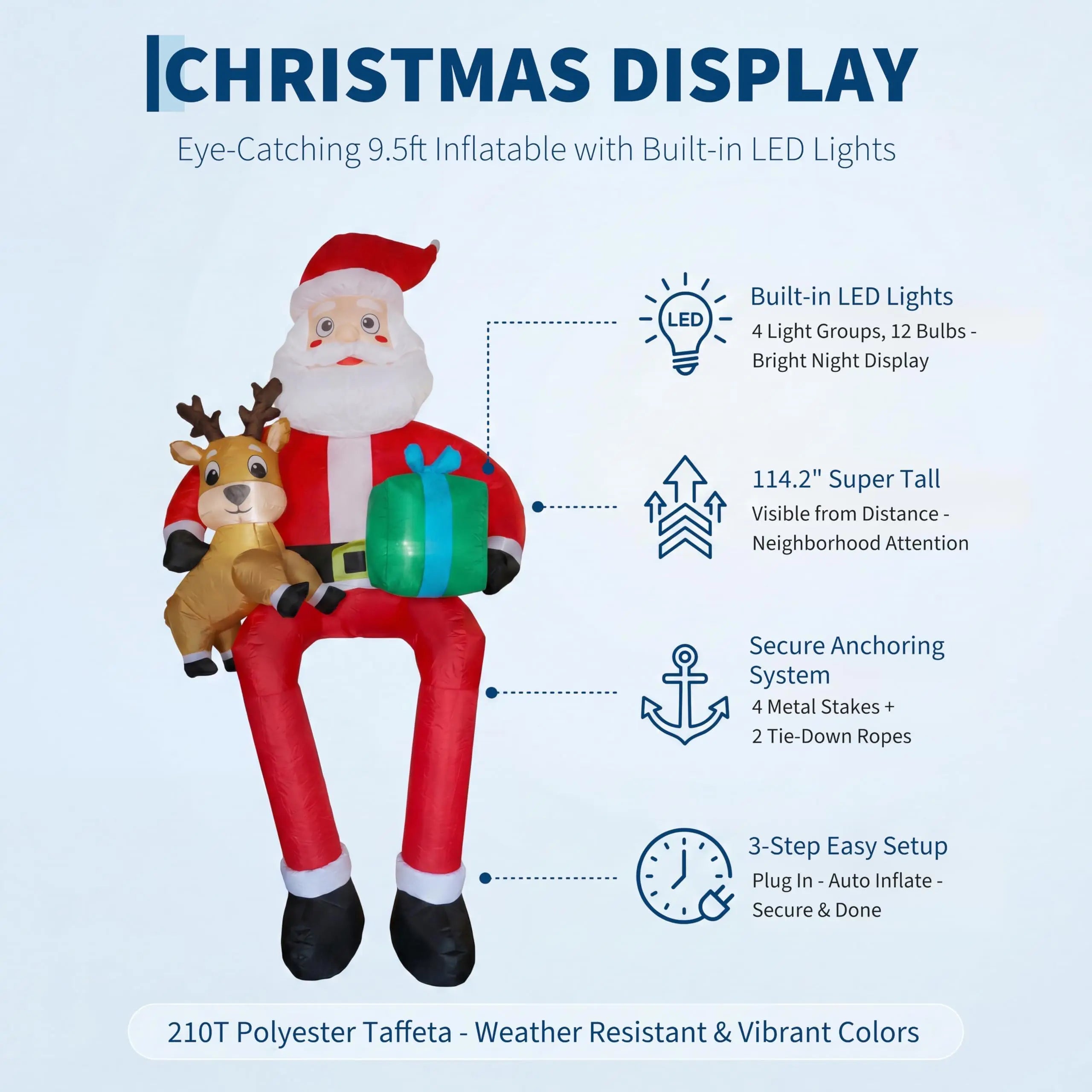 9.5ft Inflatable Sitting Santa Claus — Outdoor Holiday Yard Decor with LED Lights