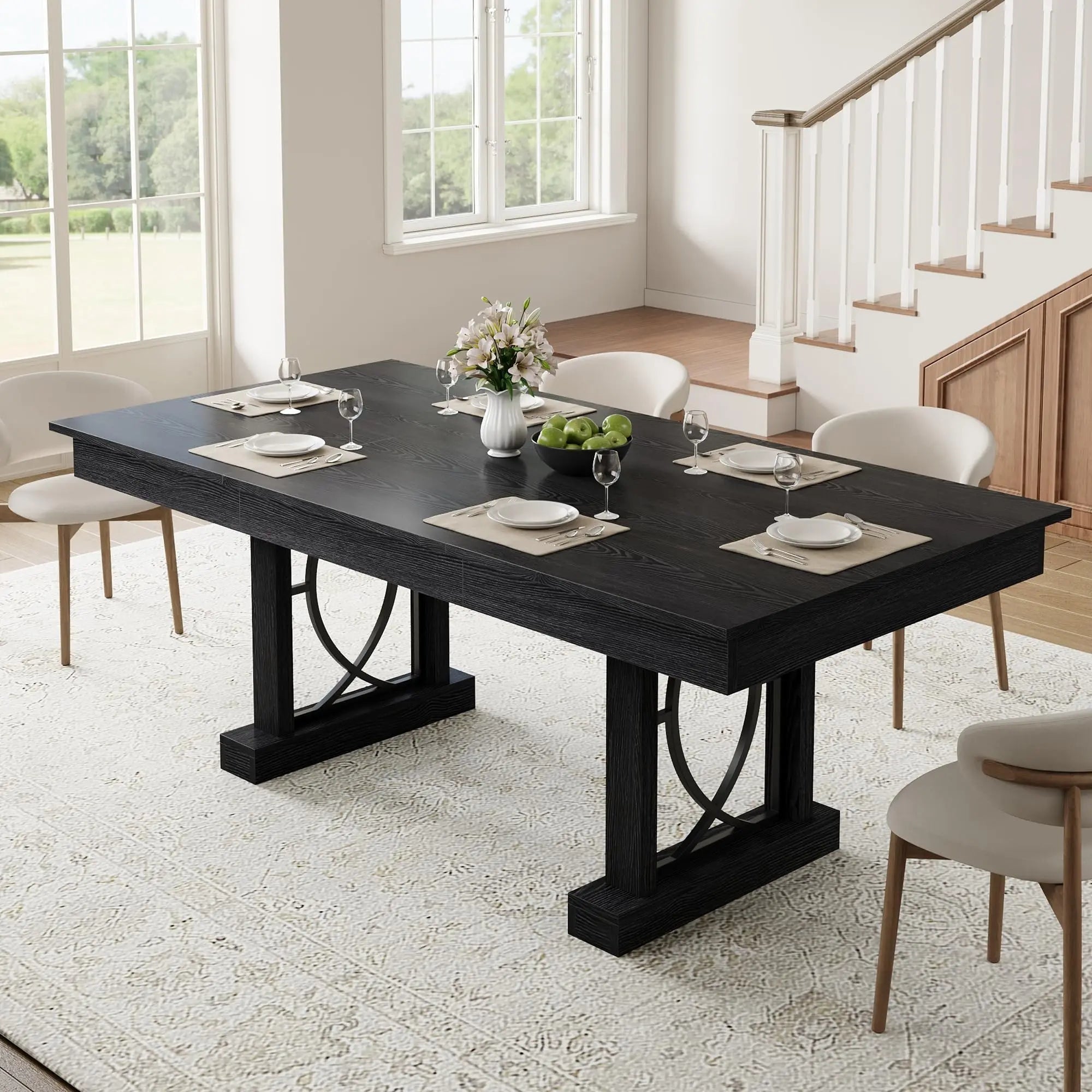 HiMISS 71 Inch Rustic Dining Table — Large Wood Kitchen Table with Storage