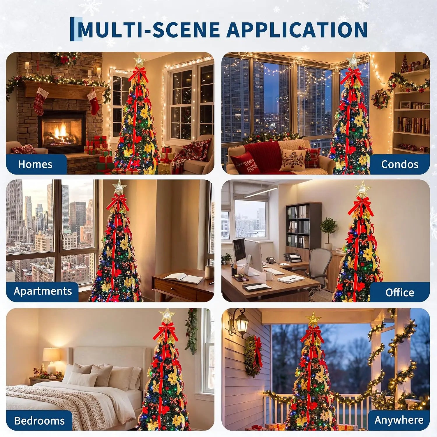 Pop Up Artificial Christmas Tree — Slim Design with LED Lights & Star Topper