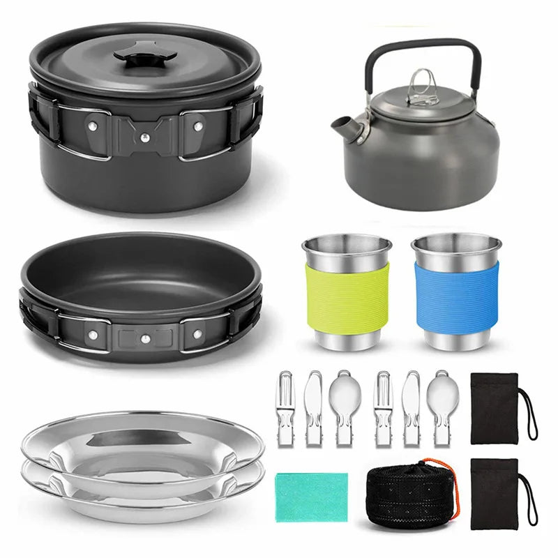 15-Piece Camping Cookware Set — Portable Outdoor Cooking Kit for Hiking